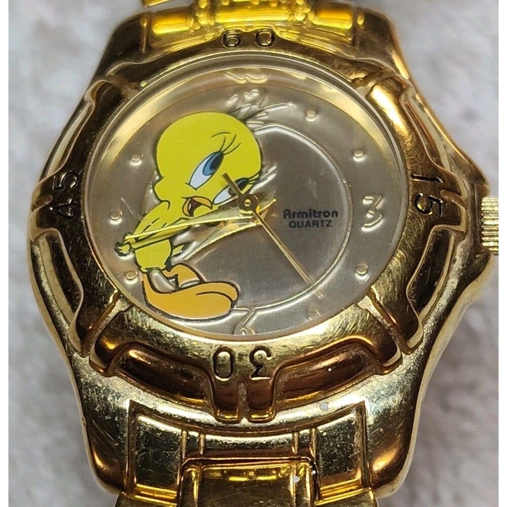 VTG 1996 Armitron Tweety Bird Quartz Watch Gold Tone Braclet Analog‎